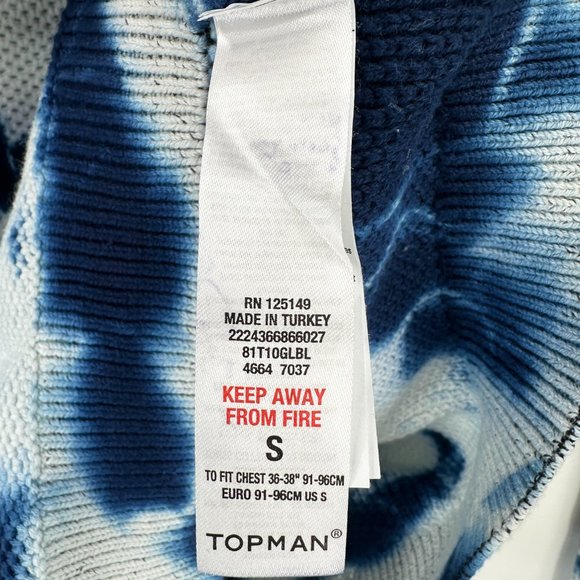Topman Blue & White Tie Dye Knit Cotton Crewneck Sweater sz S - Picture 5 of 6